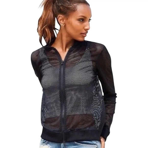 Victoria's Secret Sports Jacket Size M Black Mesh Zip Up Workout Gym Activewear - Picture 1 of 7